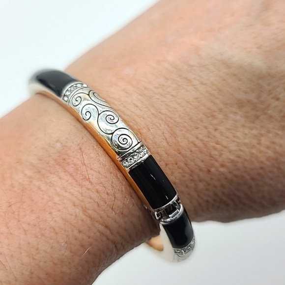 Brighton "WILTERN" Black Enamel, Scrolls, & Swarovski Crystals Bangle & Earrings - Picture 10 of 14